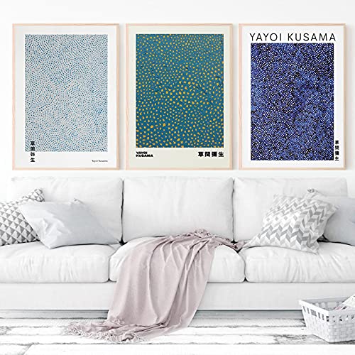 Yayoi Kusama Kunstwerk Ausstellung Leinwand Malerei Unendlichkeitspunkte Druck und Poster Wandkunst Bild für Wohnzimmer Wohnkultur 30x40cm(11,8x15,7in) x3 Rahmenlos von Leju Art