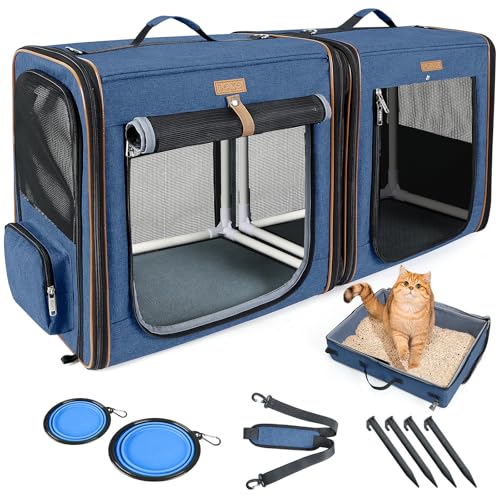 Lekeinchi 2-in-1 Hundebox Transportbox Katze für Mittelgroßes Haustier, Faltbare Katzentransportbox mit Starker Faserrahmen, Katzentoilette, 2 Schalen, 2 Haustiermatte, Medium, Blau Lekeinchi 2-in-1 Hundebox Transportbox Katze für Mittelgroßes Haustier, Faltbare Katzentransportbox mit Starker Faserrahmen, Katzentoilette, 2 Schalen, 2 Haustiermatte, Medium, Blau von Lekeinchi