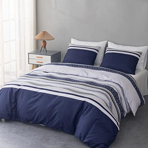 Lekesky Bedding Bettwäsche Set 3 Pcs, Mikrofaser Bettbezug Set 200x200cm + 2 Kissenbezug 80x80cm, Streifen - Blau von Lekesky