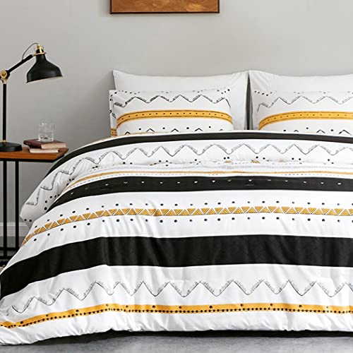 Lekesky Bedding Bettwäsche Set 3 Pcs, Mikrofaser Bettbezug Set 220x200cm + 2 Kissenbezug 80x80cm, Polka Dot Streifen - weiß von Lekesky