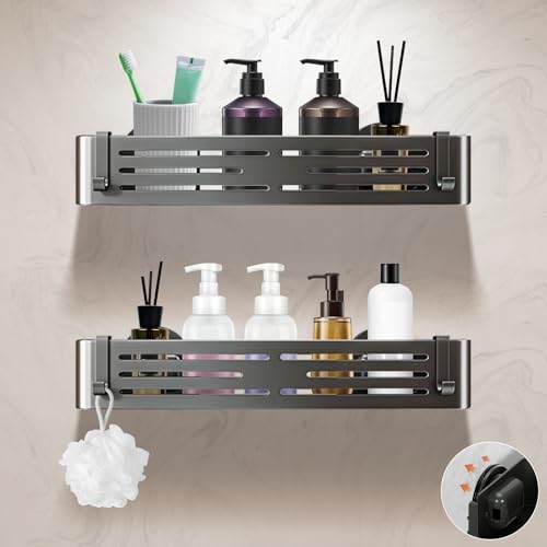 Lekesky Duschablage Ohne Bohren, Starke Saugnäpfe, Rostfreies Aluminium Badezimmer Regal & Organizer, Abnehmbar Badewannenablage für Dusche Bad Küche Mietwohnung, 2er Set, Gunmetal Grau von Lekesky