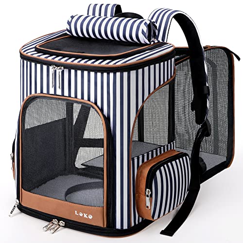 Lekesky Erweiterbar Katzen Rucksack Hunderucksack, Katzenrucksack Groß für für kleine Katzen und Hunde, Faltbare Katzen Transport Rucksack, Gestreift, XL von Lekesky