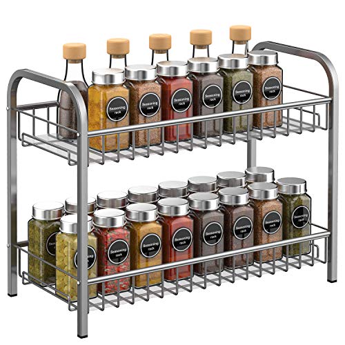 Lekind 2-Tier Gewürzregal Küchenarbeitsplatte Organizer Rack für Gewürzglas, Dose, Flasche, Regal, Kosmetikregal,Silber von Lekind