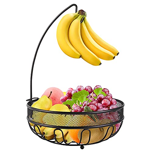 Lekind Obstkorb Früchtekorb mit Bananenhaken, zeitgemäße Obstschale mit Halterung für Bananen aus Metalldraht von Lekind