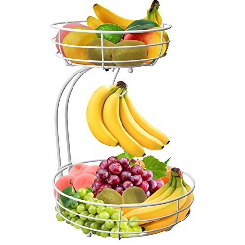 Obstkorb Obstschalen 2 Tier Brotkorb Gemüsegestell für Obst, Gemüse, Snacks, Zuhause, Küche Lagerung, Weiß von Lekind