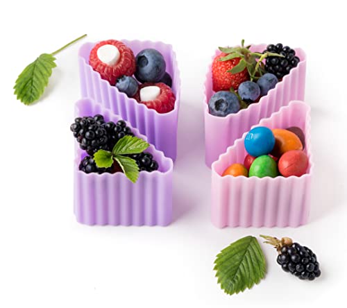 Lekkabox Cups, Dreieck 4er Set (Rosa/Flieder) - Silikon Förmchen für saubere Trennung in der Brotdose | Bento Lunchbox Zubehör von LEKKABOX