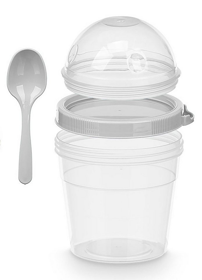 Leknes Müslibox MÜSLIBECHER + Löffel Deckel 500ml Müsli Früchtebecher 80 (Grau), Lunchbox to go Joghurtbecher Becher Yoghurt Obst von Leknes
