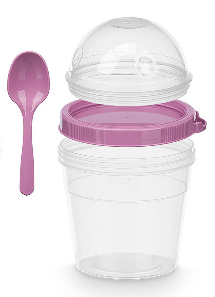 Leknes Müslibox MÜSLIBECHER + Löffel Deckel 500ml Müsli Früchtebecher 80 (Lila), Lunchbox to go Joghurtbecher Becher Yoghurt Obst von Leknes