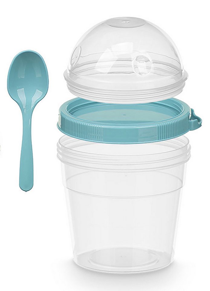 Leknes Müslibox MÜSLIBECHER + Löffel Deckel 500ml Müsli Früchtebecher 80 (Türkis), Lunchbox to go Joghurtbecher Becher Yoghurt Obst von Leknes