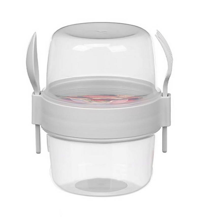 Leknes Müslischale MÜSLIBECHER 800ml mit Löffel Gabel Deckel Müsli to go 97 (Grau), Joghurtbecher Becher Yoghurt Obst Lunchbox von Leknes