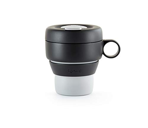 Lékué Mug To Go, Kaffeebecher, faltbar, wiederverwendbar, 100 prozent luftdicht, 350 ml, Polypropylen, grau von Lékué