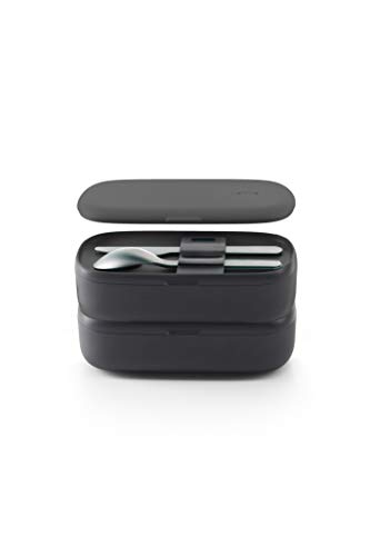 Lékué Hermetische Lunchbox für Lebensmittel mit Besteck, Polypropylen, schwarz, Standard, 19x10x11 cm von Lékué