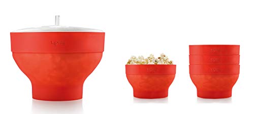 Lékué XL Popcorn, Set für Mikrowelle mit einer Silikonform und 4 stapelbaren Schüsseln, rot von Lékué