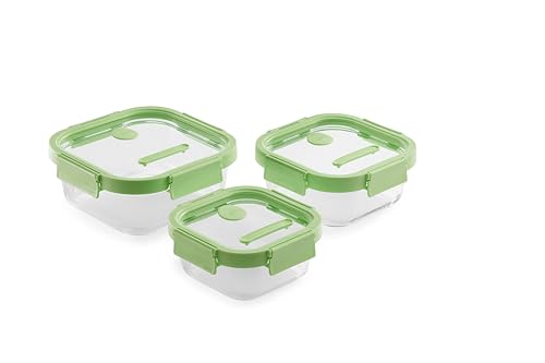 Lékué Set mit 3 quadratischen Behältern, zu 100% hermetisch verschließbar und aus Glas.Quadrat von Lékué