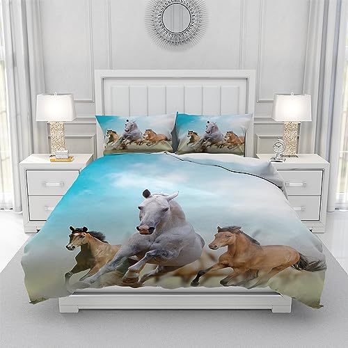 Leleyouzer 3D Pferd Bettwäsche Set 200 x 200 cm,Pferd Muster Gedruckt Bettbezug Set von 3,Mikrofaser Bettbezug Set für Kinder Jungen Zimmer Dekoration von Leleyouzer