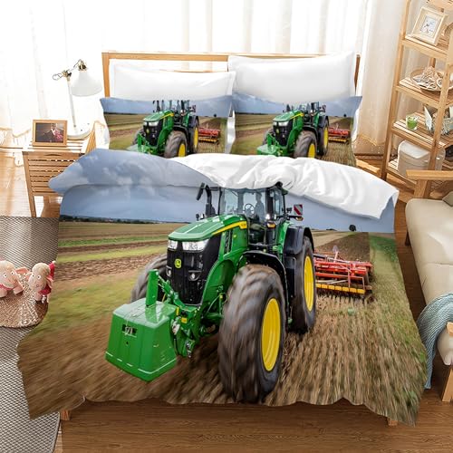 Leleyouzer 3D Traktor Bettwäsche,3-Teilig Traktor Kinder Bettwäsche-Set mit Reißverschluss und 2 Kissenbezug 50x75cm,für Kinder Jugendliche Jungen (T1, 135×200 cm) von Leleyouzer