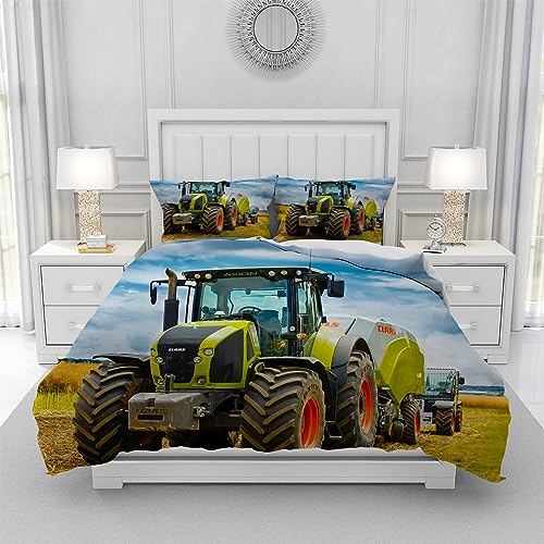 Leleyouzer 3D Traktor Bettwäsche Set 135 x 200 cm,Traktor Muster Bettbezug für Kinder Jungen,Weich und Bequem Mikrofaser 3 Stück Set mit Zip Verschluss von Leleyouzer