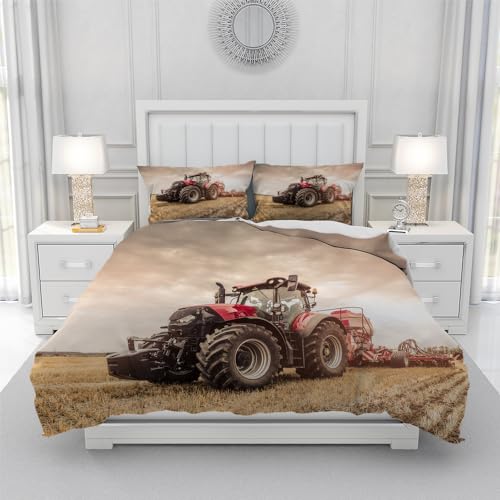 Leleyouzer 3D Traktor Bettwäsche Set 200 x 200 cm,Traktor Muster Bettbezug für Kinder Jungen,Weich und Bequem Mikrofaser 3 Stück Set mit Zip Verschluss von Leleyouzer