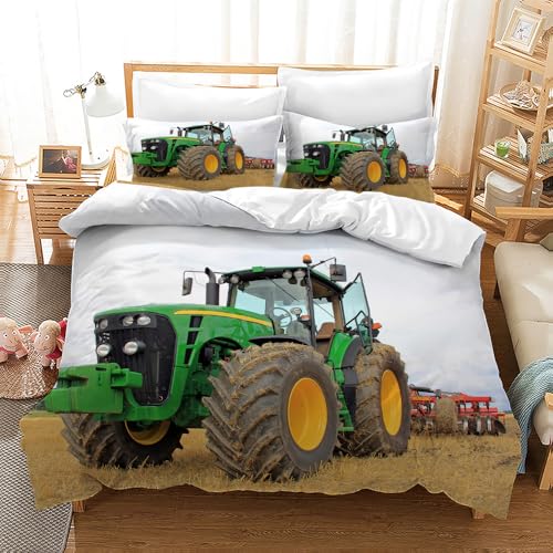 Leleyouzer 3D Traktor kinderbettwäsche,Weiche Mikrofaser Traktor-Bettbezug mit 2 Kissenbezug 50 x 75 cm (Tractor 1, 135×200 cm) von Leleyouzer