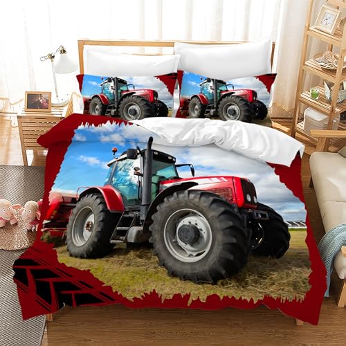 Leleyouzer 3D Traktor kinderbettwäsche,Weiche Mikrofaser Traktor-Bettbezug mit 2 Kissenbezug 50 x 75 cm (Tractor 3, 135×200 cm) von Leleyouzer