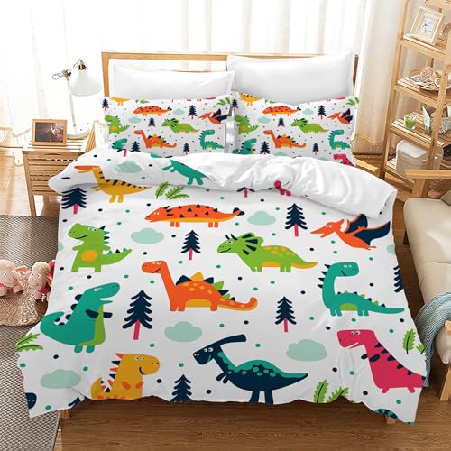 Leleyouzer Dino Bettwäsche Set,3D Dinosaurier Bettwäsche für Jungen Kinder,Weicher Mikrofaser-Kinderbettbezug mit Reißverschluss und 2 Kopfkissenbezügen 50 x 75 cm (Dino 3, 220×240 cm) von Leleyouzer