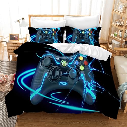 Leleyouzer Gamer Bettwäsche Set Jungen,Mikrofaser-Bettbezug für Kinder,1 Gamer Bettbezug mit Reißverschluss und 2 Kopfkissenbezug 50 x 75cm (g2, 135×200 cm) von Leleyouzer