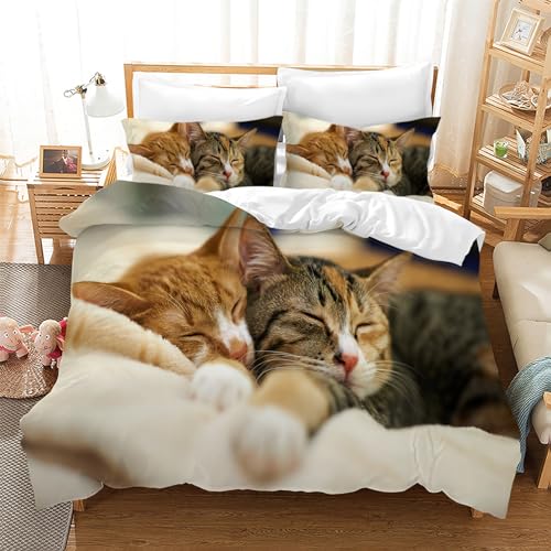 Leleyouzer Katze Bettwäsche Set,3D Bettwäsche Katzenmotiv für Mädchen Jungen Kinder, Weiche Mikrofaser Bettwäsche mit Reißverschluss + 2 Kissenbezüge 50 x 75cm (C3, 135×200 cm) von Leleyouzer