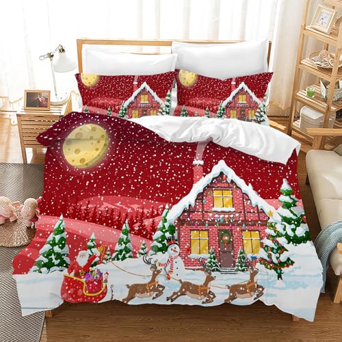 Leleyouzer Weihnachten Bettwäsche 200×200cm Kinder Weihnachts Bettbezugs Set Set Mikrofaser Bettwäsche Set mit 2 Kopfkissenbezügen 50 x 75cm(MC8) von Leleyouzer