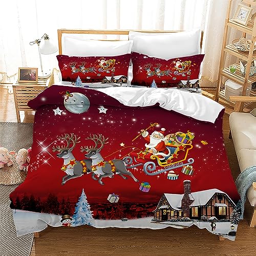 Leleyouzer Weihnachten Bettwäsche 220×240cm Kinder Weihnachts Bettbezugs Set Set Mikrofaser Bettwäsche Set mit 2 Kopfkissenbezügen 50 x 75cm(MC1) von Leleyouzer