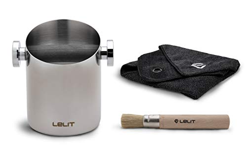 Lelit PLA360S, Zylindrischer Abschlagbox, Mikrofasertuch und Pinsel, Edelstahl von Lelit