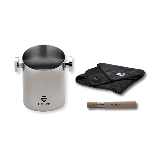LELIT Zylindrische Knock Box mit Tuch und Bürste - Entsorgungsbox für Kaffeesatz - Silber / Schwarz von Lelit
