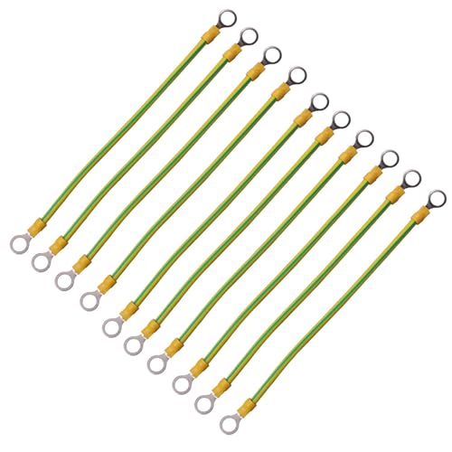 Erdungskabel 10 Stück - 6mm2 Kabel (Größe30cm),mit Ringkabelschuh Öse Isoliert für Netzwerkschrank Serverschrank M6 von Leloco