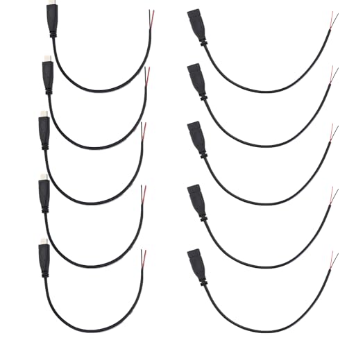 Leloco 10 Stücke 22AWG USB C Stecker Typ C Buchse Kabel, 5 V/3 A 2-Draht USB C Stecker Löten für LED-Leuchten, Lüfter, Reparatur-DIY-Kabel 25CM Leloco 10 Stücke 22AWG USB C Stecker Typ C Buchse Kabel, 5 V/3 A 2-Draht USB C Stecker Löten für LED-Leuchten, Lüfter, Reparatur-DIY-Kabel 25CM von Leloco