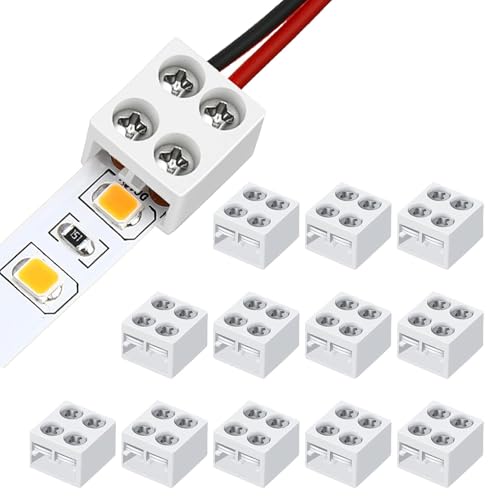 Leloco 12 Stück Led Verbinder 2 polig Die Schraubanschlussklemmen Festziehen, LED-Streifen zu Draht Verbinder - 2-polig 8mm Lötfrei für 5050 3528 COB SMD LED Streifen LED Strip Verbinder von Leloco