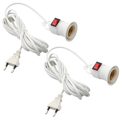 Leloco 2 Stück E27 Lampenfassung mit Kabel und Schalter, E27 Fassung mit 4M Netzkabel und EU Stecker für DIY-Projekte, Steh- & Hängelampen, DIY-Leuchte usw Weiß von Leloco