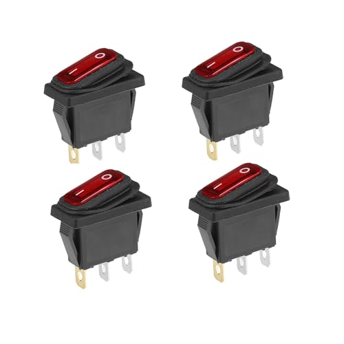 Leloco 4 Stück DPDT Wippschalter mit Beleuchtung –3Pin 2 Positionen EIN-AUS Kippschalter 10A 250V für Auto, Haushalt,Garten,DIY-Projekte von Leloco