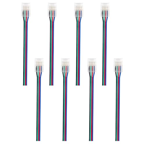 Leloco Led Verbinder 4 polig für Led Streifen Verbinder Transparent 8 Stücke-LED Strip Anschl usskabel LED Verbinder,12v-24V 22AWG kabel,für SMD 3528 2835 5050 5630+10mm 4 Polig LED Lückenlose Stecker von Leloco