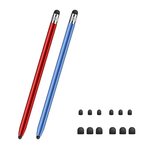 Leloco Stift für Tablet, Tablet Stift für Alle Tablets (2 Stück), 2 in 1 Gummi Stylus Touch Pen, Touchscreen Stift, Geeignet für Touchscreen -Geräte wie Mobiltelefone, Tablets usw.(Rot + Blau) von Leloco