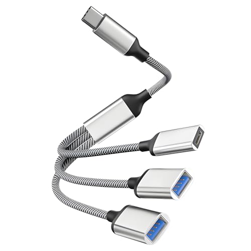 Leloco USB C Splitter 1 zu 3, USB C Stecker zu 2 USB A+Typ C(PD60W) Buchse Kabel Adapter, Typ C Verteiler für Strom und Daten Kompatibel mit Mobiltelefone, Tablets, Lapto, Mac, Auto, PS4, PS5 usw von Leloco