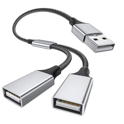 Leloco USB Splitter 1 zu 2 Verteiler 0,25m, USB Y Kabel 1 Stecker zu 2 Buchse Adapter 2.0 für Strom und Daten Übertragung, Gilt für Mac,Auto,PS4,Laptop usw. von Leloco