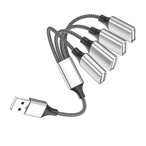 Leloco USB Splitter 1 zu 4 Verteiler 0,25m, USB Y Kabel 1 Stecker zu 3 Buchse Adapter 2.0 für Strom und Daten Übertragung, Gilt für Mac,Auto,PS4,Laptop usw. von Leloco