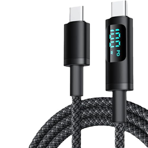 Leloco 100W USB C auf USB C Kabel 1M 5A Nylon Schnellladekabel USB C Ladekabel mit LED Display PD QC3.0, Kompatibel für iPhone 16 Pro Max, iPhone 15, Samsung S24 S23,i Pad Pro, MacBook Pro/Air von Leloco