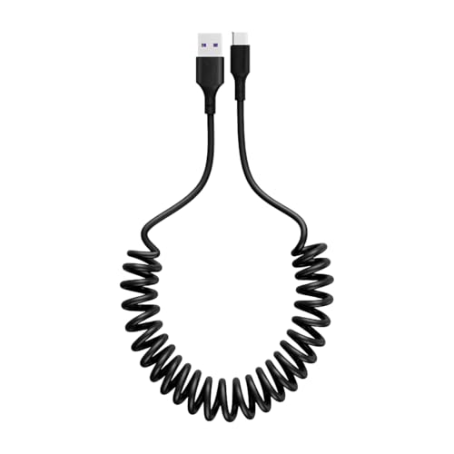 Leloco Spiralkabel USB C, 【0.46M-1,5M】 3A,60W USB auf Typ C Kabel Android Auto Kabel, USB C Spiralkabel Kurz für Carplay, iPhone 16/15 Series, Galaxy S24 Ultra S23 Series usw (Schwarz) von Leloco