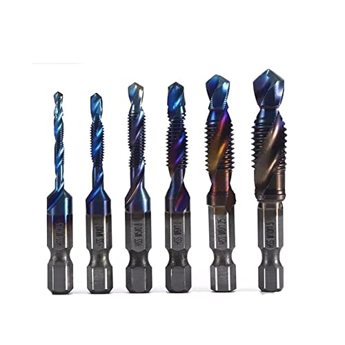 6-teiliges Kombi-Bohrer-Set Kombi-Bohrer-Set HSS-Bit-Set 3-in-1-Bohrer-Set Gewindebohrer mit 1/4"-Sechskantschaft. M3-M10 Blau von Lelukee