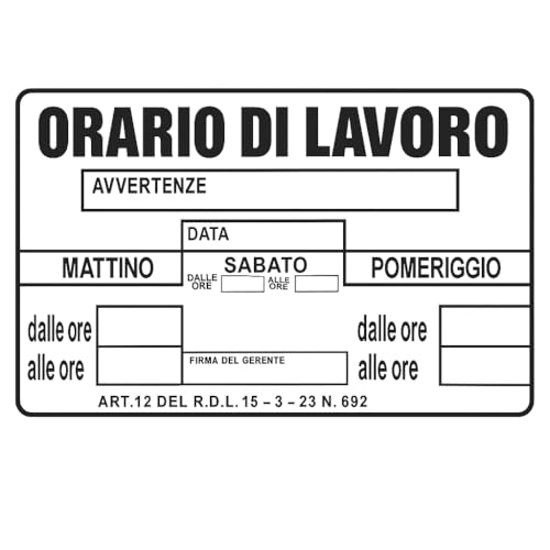 Arbeitszeitschild – Schild aus PVC 20 x 30 cm – UV-beständig und wasserdicht – für Büros, Gewerbe und Unternehmen LEMAG SRL Arbeitszeitschild – Schild aus PVC 20 x 30 cm – UV-beständig und wasserdicht – für Büros, Gewerbe und Unternehmen LEMAG SRL von Lemag srl