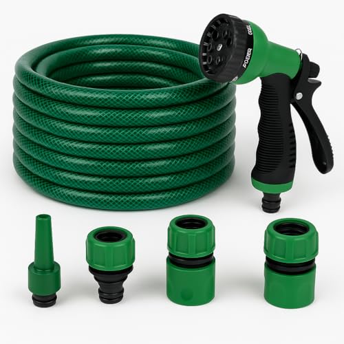 Kit Gartenschlauch 25 m – 5/8 Zoll, verstärkt, verdrehsicher, mit Pistole und 2 Universal-Anschlüssen aus Kunststoff – Bewässerung von Pflanzen, Gemüsegarten, Blumen – LEMAG SRL von Lemag srl
