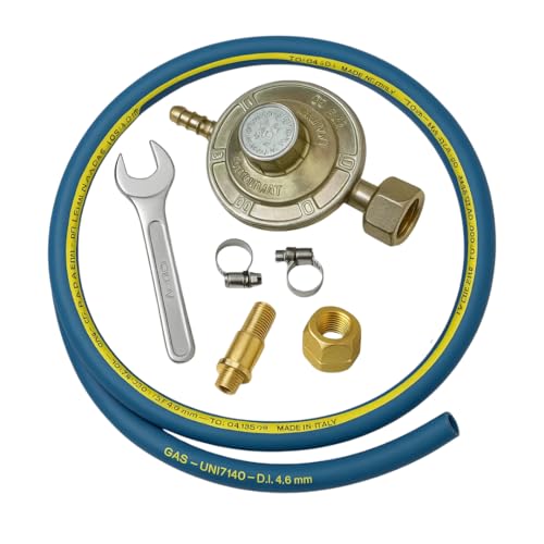 Lemag srl LPG-Gasregler-Set 30 mbar – komplett mit 2 m Schlauch, Schlauchschellen, Gasschlüssel und Anschluss W20 x 1/4 Zoll – für den Hausgebrauch und Camping Lemag srl LPG-Gasregler-Set 30 mbar – komplett mit 2 m Schlauch, Schlauchschellen, Gasschlüssel und Anschluss W20 x 1/4 Zoll – für den Hausgebrauch und Camping von Lemag srl