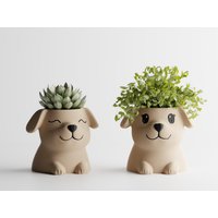 Puppypot Hunde Geschenk Pflanzentopf 2Er Set Für Trockenblumen | Pflanztopf Mit Tiermotiv Niedlicher Blumentopf von LemagoShop
