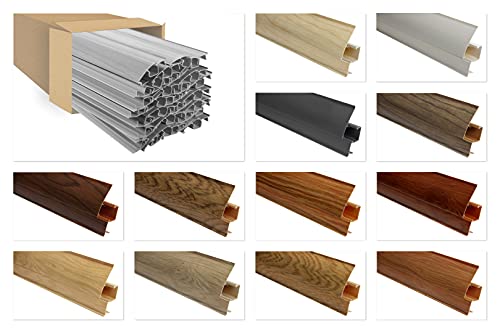 LEMAL Sockelleisten Sparpaket, PVC 65x23mm - Fußleisten mit Kabelkanal - (20 Meter 8643 Holzoptik Erle dunkel) Laminatleiste Kabelführung Vinyl von Lemal
