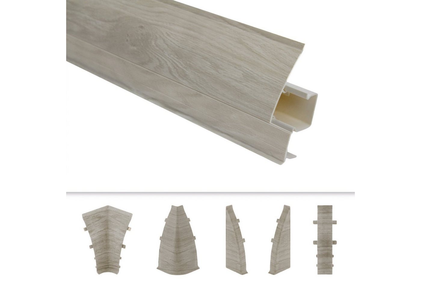 Lemal Sockelleiste, PVC Fußleisten 60x26mm mit Kabelkanal - (Endkappe rechts) Holzoptik Ecken Verbinder Außen Innen von Lemal